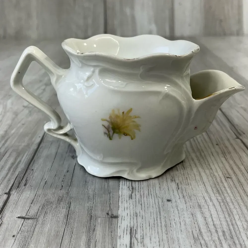 Vintage White Floral Bouquet Victorian Shaving Scuttle Mug Cup Decor